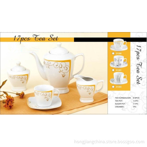 17PCS Square Tea Set with Decal (9930)